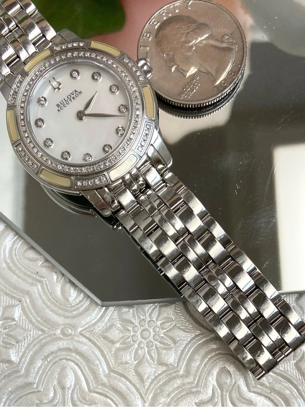 Bulova Accutron Pemberton Swiss Made Diamond Accented Bezel Dial Stainless Watch